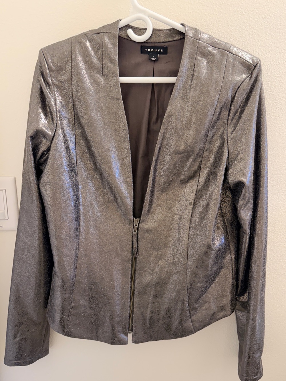 NWOT Trouve Metallic Silver Zip-Front Jacket